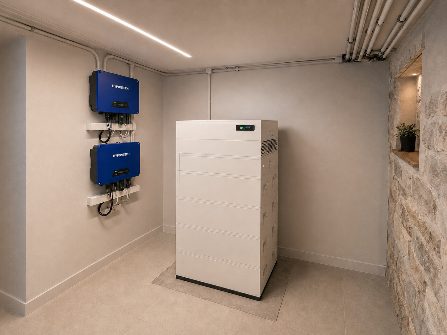 Photovoltaik-Stromspeicher im modernen Technikraum